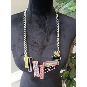 Colorful Beaded Chain Necklace with Yellow Pink & Purple Beaded Pendants